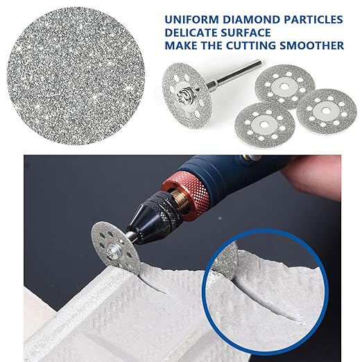 20 22 25 30mm 40Pcs Diamond Cutting Wheel 545 for Dremel Rotary Tool with 402 Mandrel (3mm) 8pcs and Screwdriver for Stone Glass Tile Marble Cutting (20 22 25 30 mm)