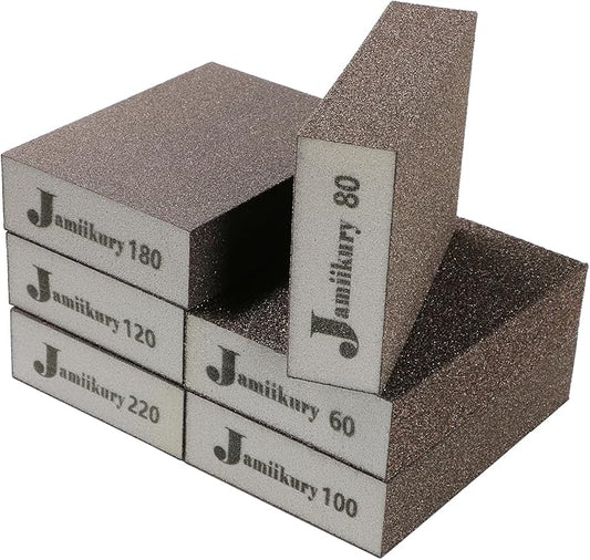 6pcs Sanding Blocks Assortment Kit, Sponge Sand Block Washable and Reusable, Wet & Dry Sandpaper Block for Wood Metal Drywall and Furniture Paint - 60/80/100/120/180/220 Grit