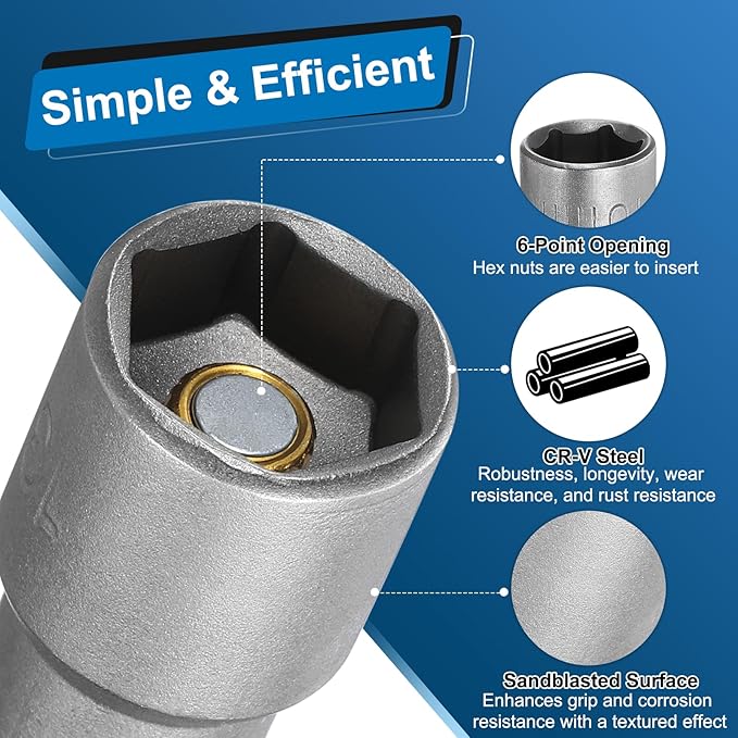 HARFINGTON Nut Driver Drill Bit 10mm Metric Socket 1/4" Hex Shank 1.89" (48mm) Long Magnetic 6-Point Sockets Quick Change CR-V Steel Bolt Setters for Power Drill Drivers