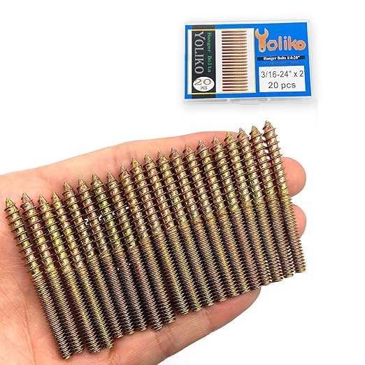 20 Pack 3/16-24x 2 Inch Hanger Bolts 3/16-24" Double Headed Bolts 3/16 Wood Dowel Screw Self-Tapping Screw Hanger Bolts for Furniture Screws Threaded Rods Bolt 50.8mm Length