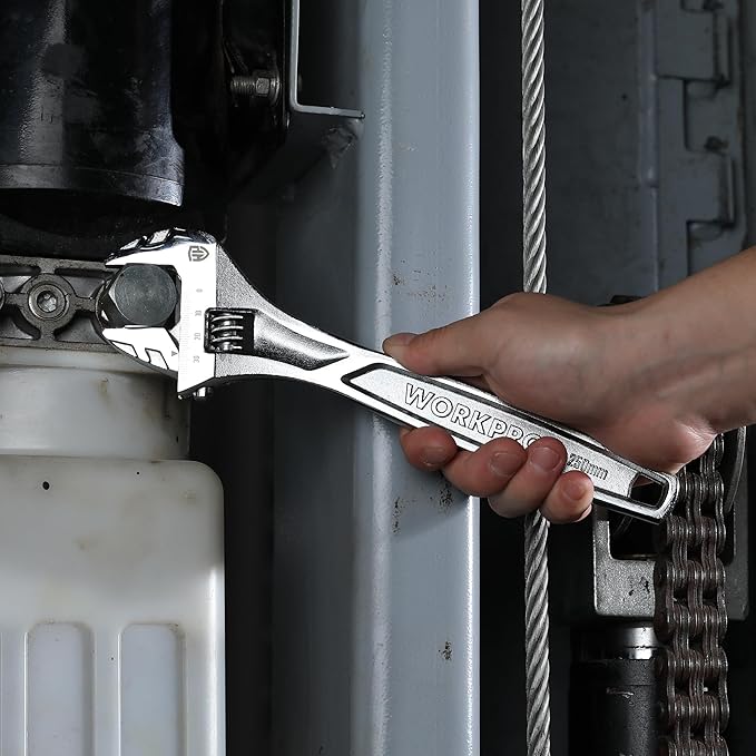 WORKPRO Adjustable Wrench, 10-inch Heavy Duty Spanner with Inch/Metric Scale, Premium Cr-V Steel, Chrome Plated
