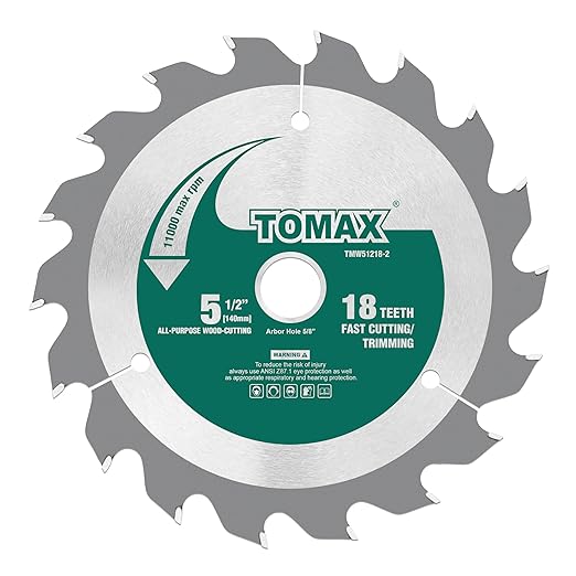 TOMAX 2 Pack 5-1/2 Inch 18 Tooth ATB Fast Cutting and Trimming Saw Blade, Cordless Trim Saw Blade with 5/8-Inch Arbor (1/2-Inch and 10-mm Reducer Bushings Include)