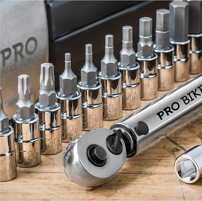 PRO BIKE TOOL 1/4 Inch Drive Click Bicycle Torque Wrench Set ??2 to 20 Nm ??Maintenance Kit for Road and Mountain Bikes - Includes Allen and Torx Screws, Extension Bar and Storage Box - ISO Certified