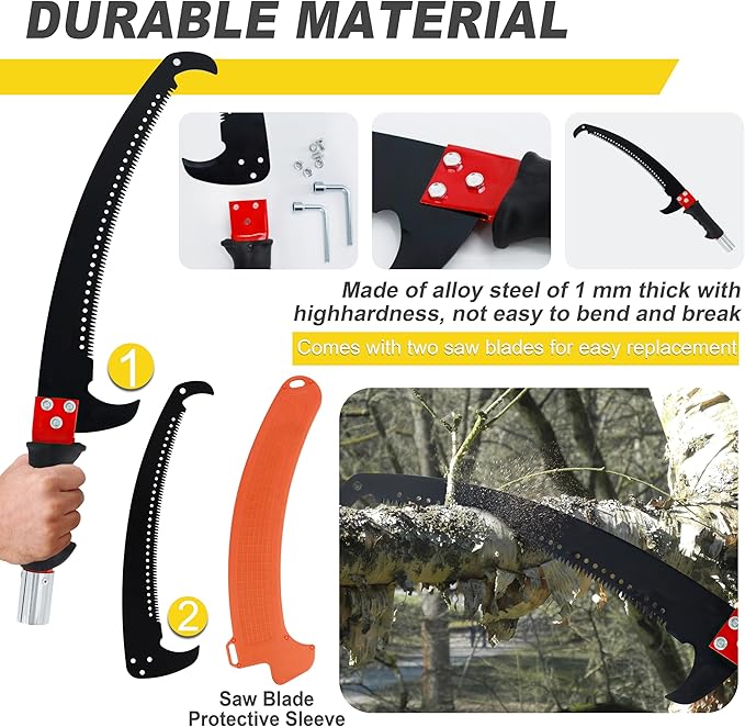 Manual pole saw,Tree Trimmer, Pole Pruning Saw, Pole Saws for Tree Trimming, Gardening Tools Pruner Hand Pole Saw For Yard(Yellow 26FT)