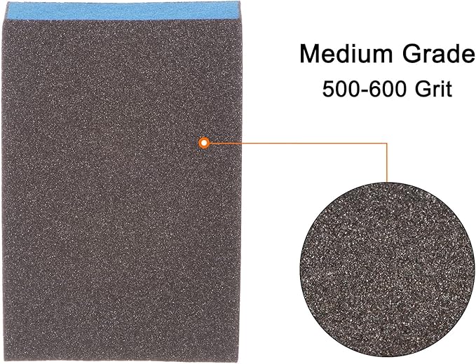 HARFINGTON 4pcs Sanding Sponge Blocks #180 (500-600 Grits) Wet/Dry Hand Sanding Sponges, 100x70x25mm Foam Sanding Block Pad for Polishing Kitchen Metal Wood Drywall Furniture, Brown&Blue
