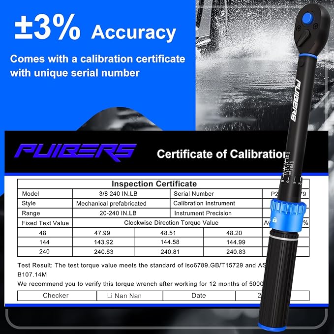 3/8" Drive Inch Pound Torque Wrench 20-240 in.lb, 짹3% Accuracy, Dual-Direction 72-Tooth Small Torque Wrench Set with Extension Bar 3/8" Adapter for Bike Motorcycle Car Maintenance