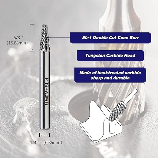 SL-1 Tungsten Carbide Burr Rotary File, Taper Shape Double Cut, 4pcs by LU&MN