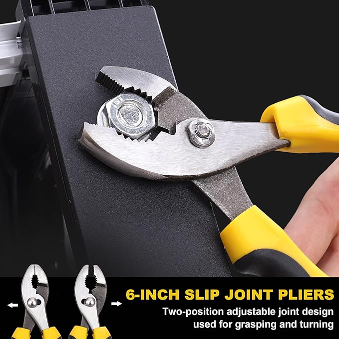TOPLINE 8-Piece Pliers and Wrench Set, 8??Adjustable Wrench, 12?? 10?? 8??Groove Joint, 7??Linesman, 6??Slip Joint, 6??Long Nose, 6??Diagonal Pliers for Home Repair, Rolling Pouch Included