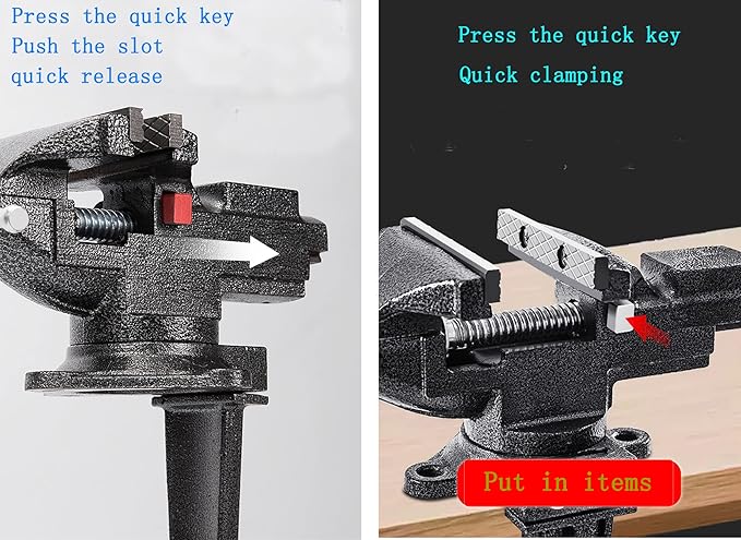 MYTEC Bench Vise or Table Vise, multifunctional jaw, multi-functional Combined Vise with Quick Adjustment, Universal Rotate 360째 Work Clamp-On Vise, 3.3" black