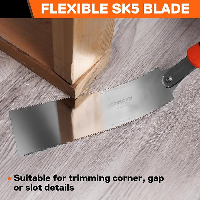 JORGENSEN Japanese Pull Saw, 10 Inch Pro Double Edge Hand Saw - SK5 Flexible Replaceable Blade, 7-12 & 18 TPI Flush Cut Blade, Japanese Handsaw for Hardwood & Softwood Woodworking, Wood Trim