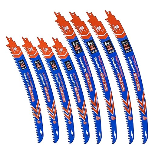 Japanese Teeth Reciprocating Saw Blades 15"*4+12"*4- Curved Edge Wood Pruning Saw Blades 6TPI for Tree Trimming,Wood Cutting,Cr-V Sabre Saw Pruning Blade