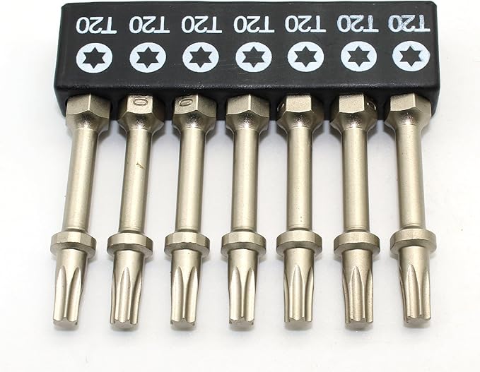 7 pc T20 Torx Star 6 Point T-20 High Torque Impact Screwdriver Insert Bits Set S2 Steel Torsion Resistant, 2 Inch Long, 1/4 Inch Hex Shank with Quick Release Slot