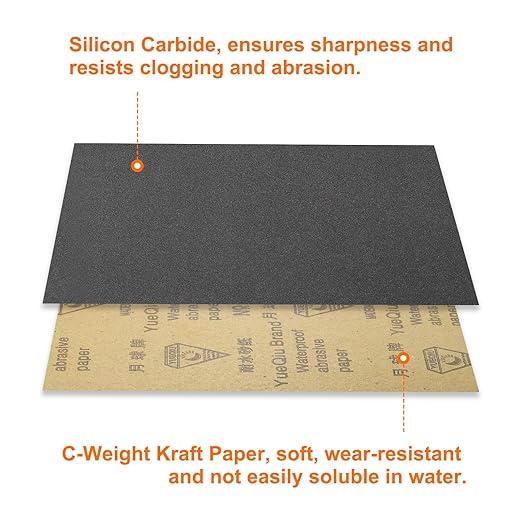 HARFINGTON 15pcs Sandpaper 180 Grit 9 x 11 Inch C-Weight Backing Silicon Carbide Abrasive Wet Dry Sanding Sheets for Wood Finishing, Metal Sanding, Automotive Polishing