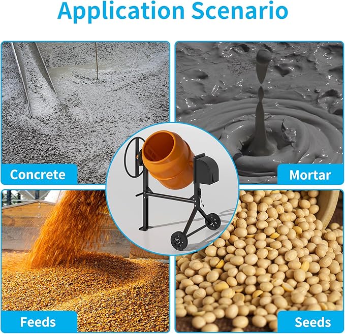 2.5 Cu.Ft. Concrete Mixer, Heavy Duty Portable Concrete Mixer with Wheel & Stand, Electric Cement Mixer Machine with 70L Drum, 120V Motor for Concrete, Mortar,Seeds, and Feed,Orange.