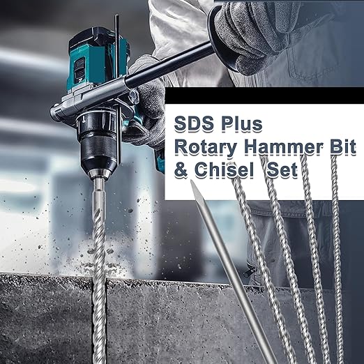 8Pcs 5/32 in 3/16 in 1/4 in SDS Plus Rotary Hammer Drill Bits and Chisel Set, 4.33 inch Length SDS Plus Masonry Drill Bits for Concrete, Brick, Cement，Masonry Work,Length 4.33 inch