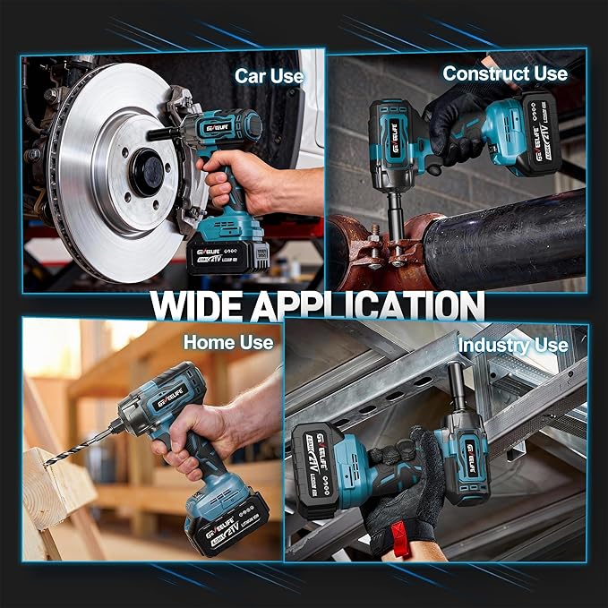GEVEELIFE Impact Wrench 520Ft-lbs(700N.m) Brushless, 1/2 Impact Gun with 2x4.0Ah Battery, Cordless Impact Wrench, 6 Sockets, 8 Drill Bits, 3300RPM Power Electric Impact Driver for Car/DIY Furniture