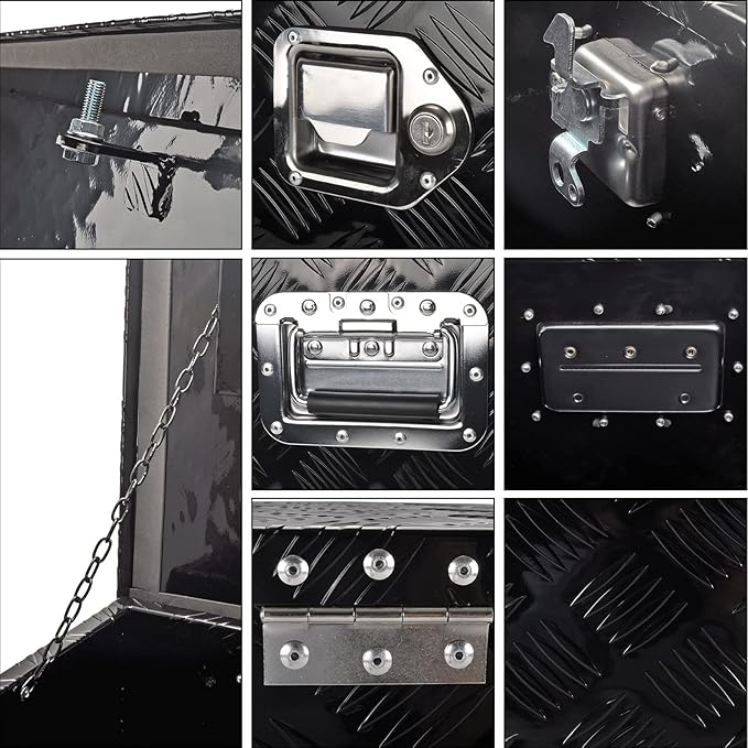48 Inch Aluminum Truck Tool Box, 5 Bar Tread Pickup Truck Bed Tool Box Storage Organizer with Lock & 2 Keys,Black (48"X15"X15")