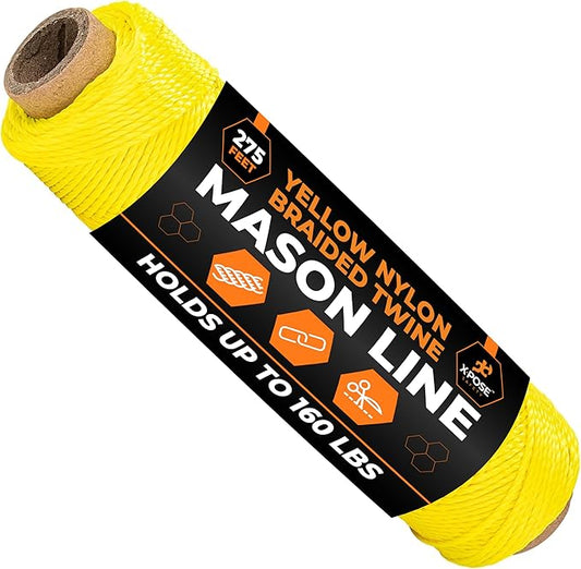 Xpose Safety Yellow Mason Line String ??#18 Braided Nylon Twine ??275 Ft Durable Construction Line for Masonry Tools, String Level, Landscaping, and Gardening