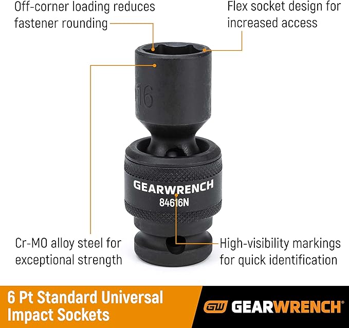 GEARWRENCH 1/2-Inch 6 Point Metric Universal Impact Socket Set (15 Piece) - 84939N