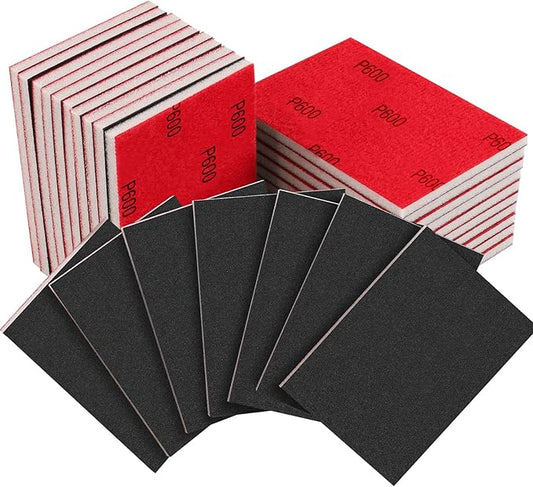 20PCS 3 x 4 Inch 600 Grit Sanding Sponge, Ultra Fine Sanding Sponges Pads, Soft Foam Hand Sanding Block Dry Wet Sandpaper Blocks for Model Drywall Metal Wood Furniture Polishing