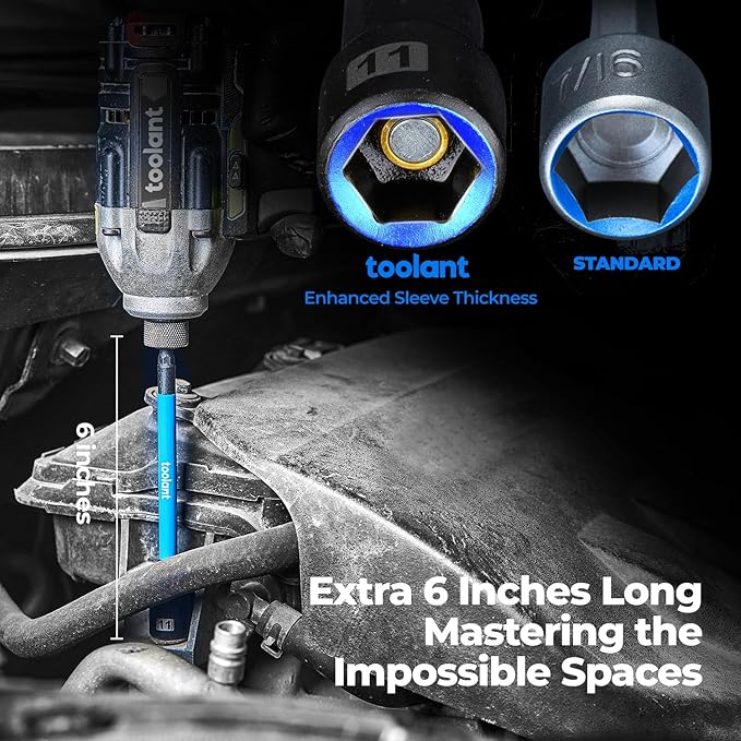 toolant 21pcs Extra Long Nut Driver Bit Set, SAE/Metric Magnetic Nut Driver Set with Replacement Handle