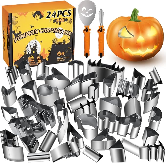 WANNTS Pumpkin Carving Kit Halloween, Safe and Easy Pumpkin Carving Set for Kids, DIY Stainless Steel Pumpkin Carving Tools for Halloween Decoration Jack-O-Lanterns, Gift for Halloween
