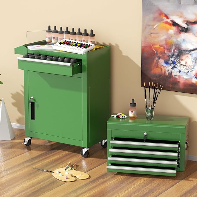 INTERGREAT Rolling Tool Chest, 5-Drawer Tool Box Organizer, Lockable Wheels & Sliding Drawers & Detachable Top, Tool Storage Cabinet for Garage Workshop (Green)