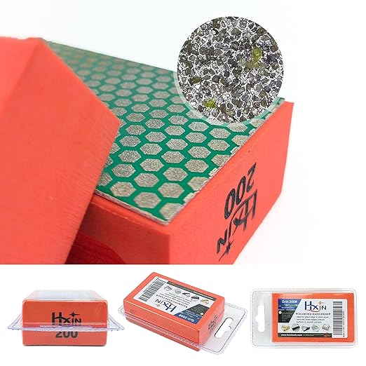 Diamond Hand Polishing Pad Diamond Sanding Block Foam Backed Diamond Sponge Sanding Pads for Wet or Dry Grinding polishing for Granite Marble Stone Tile Glass Ceramic (1, 200# Hexagon)