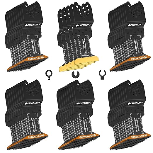 50PCS Curved-Edge Oscillating Tool Blade, Titanium Multitool Blades for Metal, Wood, Plastic, Professional Universal Oscillating Saw Blades Fit Dewalt Milwaukee Ryobi Rockwell Fein