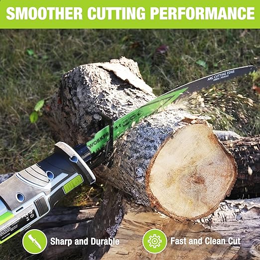 WORKPRO 15" Japanese Teeth Wood Pruning Reciprocating Saw Blades Set, Arc Cutting Edge 6TPI Pruning Saw Blades for Tree Pruning, Wood Cutting, Durable & Sharp, 3 Pack