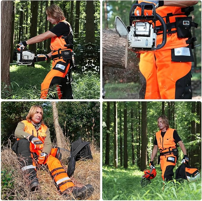 Chainsaw Chaps by UL Class A 8 Layers Technical Wrap Chainsaw Pants for Men Chainsaw Apron Orange Black