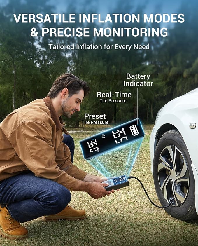 AVAPOW Tire Inflator Portable Air Compressor, 150 PSI Cordless Car Tire Air Pump with Pressure Gauge, 3.7??LCD Screen, Auto-Shuts Off Tire Pump for Car, Motorcycle, Bike, Balls
