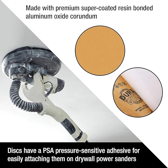 Dura-Gold Premium 9" Drywall Sanding Discs - 120 Grit (Box of 10) - Sandpaper Discs with PSA Self Adhesive Stickyback, High-Performance Fast Cutting Aluminum Oxide Abrasive - for Drywall Power Sander