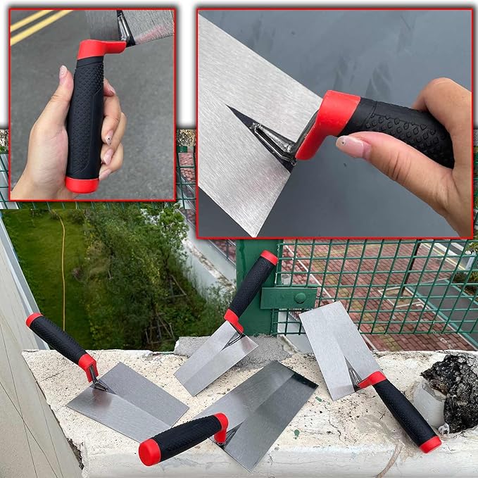 Bucket Margin Trowel Set, 4 Pcs Masonry Trowel Hand Tool Kit, Carbon Steel Bucket Brick Trowel for for Concrete, Cement, Plaster, Tile Construction Projects