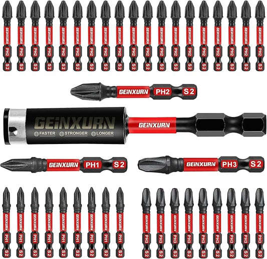 Anti-slip Hex Impact Tough Magnetic Screwdriver Bits Set 2 in. PH1/PH2/PH3 Insert Driver Bits,40Pack 1/4 Inch Hex Shank Phillips Cross Screwdriver Bits Set with 1Pcs Impact Bit Holder