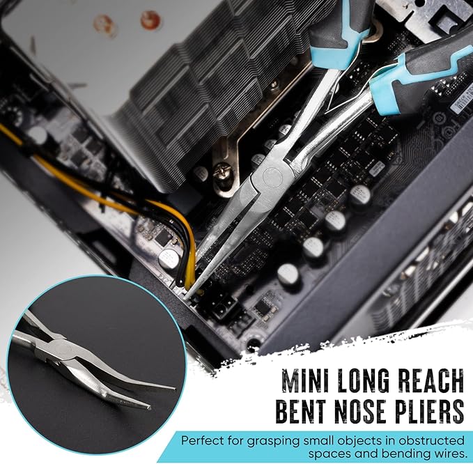 SHALL 7" Long Reach Needle Nose Pliers Set, 2PC Extra Long Nose & Bent Nose Pliers with Comfort Grip Handles, Non-Serrated Mini Pliers for Bending Wire, Jewelry Making, Crafts, Home Repair