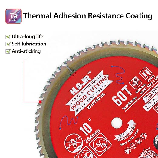 2-Pack 10" 60T & 90T 5/8" Arbor Woodworking Circular Saw Blade, Framing/Universal Wood Cutting Saw Blade,Special Anti-Thermal Adhesion Coating on Cutting Edge-TA, 10" 60T&90T 5/8"