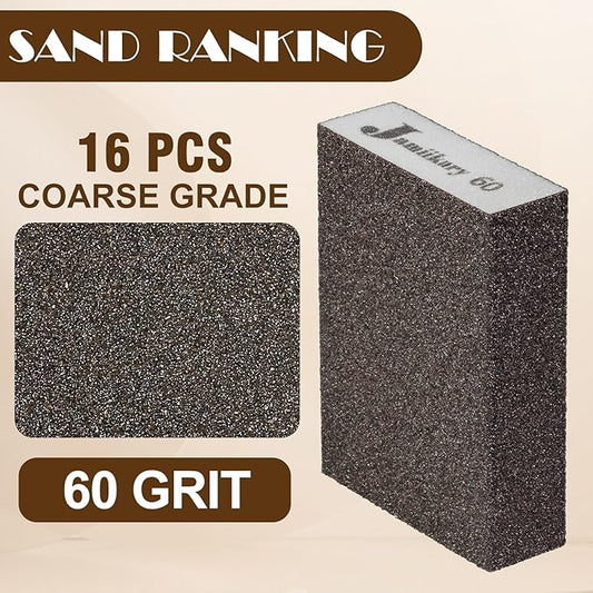 16Pcs 60 Grit Sanding Blocks, Jamiikury Coarse Sanding Sponge Washable and Reusable, Wet Dry Sandpaper Sponge for Wood Metal FurniturePaint and Drywall