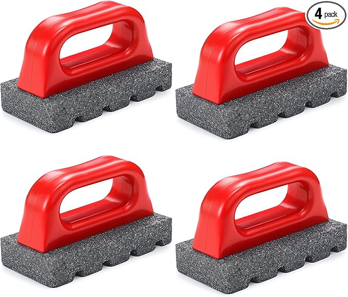 Wenqik 4 Pcs Rub Brick with Handle Concrete 20 Grit Masonry Tools Smoothing Cleaning Removing Marks Tool (Red)