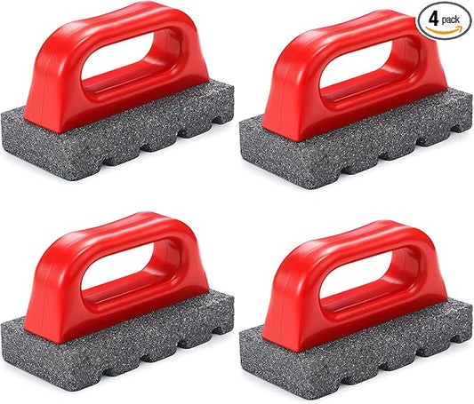 Wenqik 4 Pcs Rub Brick with Handle Concrete 20 Grit Masonry Tools Smoothing Cleaning Removing Marks Tool (Red)