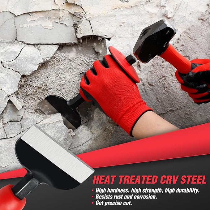 Rizom 8-Inch Rock Chisel, Ston Chisel with Hand Protection, Heavy Duty Masonry Chisel for Carving Scaling Breaking Hounding