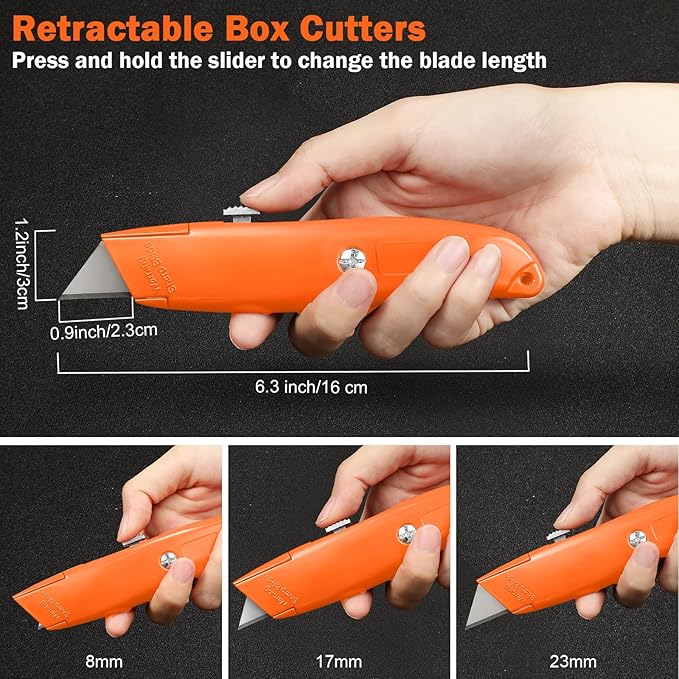 Reginary 20 Pcs Box Cutter Bulk Retractable Utility Knife Heavy Duty Aluminum Alloy Razor Knife for Cardboard Box Carton Opener for DIY, Factory, Home Office(Orange)