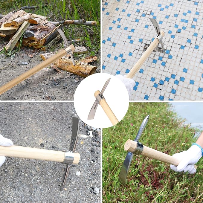 3 PCS 16 Inch Mattock Pick Axe, Stainless Steel Pick Mattock Hoe, Garden Pick, Pick Mattock for Weeding, Loosening Soil, Planting Vegetables, Digging Holes, Chopping Roots and Much More