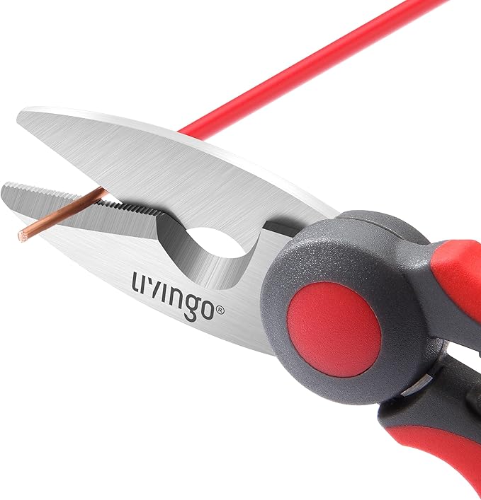 LIVINGO Electrician Scissors: 6 Inch Sharp Heavy Duty Wire Shears - Stainless Steel Serrated Notch Blade with Belt Clip, Stripper Fiber Optic, Crimping Aluminium Copper Soft Cable Line
