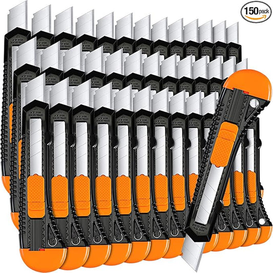 Lasnten 150 Pack Box Cutter Retractable Utility Knife 18mm Wide Blade Cardboard Cutter Suitable for Office Art, Craft and Home Use