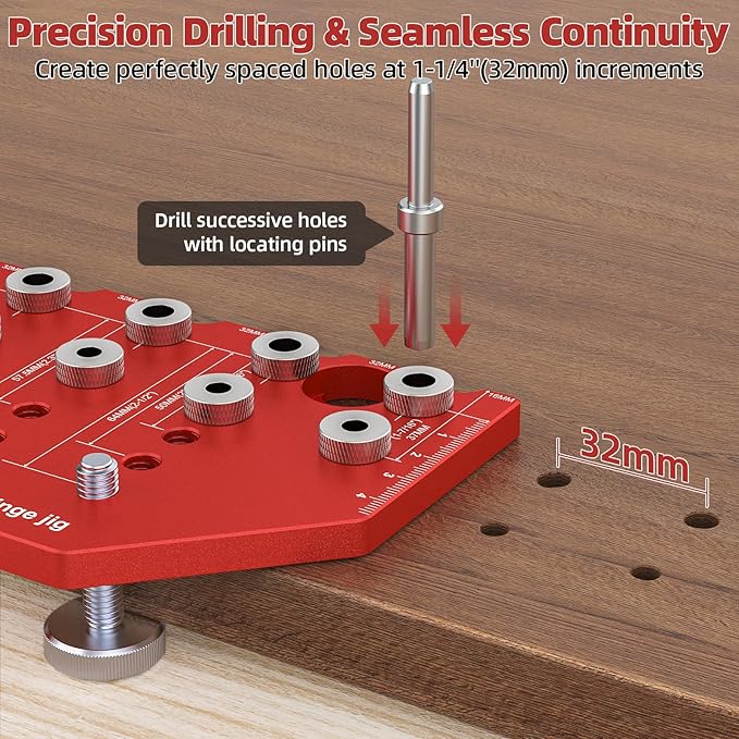 11-Hole Shelf Pin Jig and Hinge Jig 2-in-1,1/4 Inch and 5mm Shelf Pin Drilling Jig,Self-contained Clamping Function Shelf Jig and Cabinet Hardware Jig Tool Drill Guide