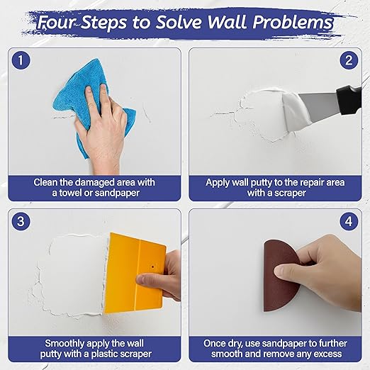 Oriflame Drywall Repair Kit: 8.5 Ounce Spackle Wall Repair with Patch/Scraper/Sandpaper/Gloves - White Wall Putty for Nail Holes/Cracks/Dents/Stains/Peeled Wall (2)