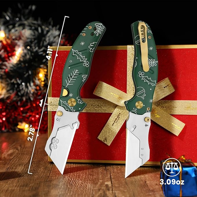 Kizer C01C 2.9(Dual-screw Version) Utility Knife, Button Liner Lock Box Cutter EDC Pocket Knife with 5PCS Razor Blades, Small Folding Knives with Integrated Tool in Green G10 Handle, V3488.29JMC1