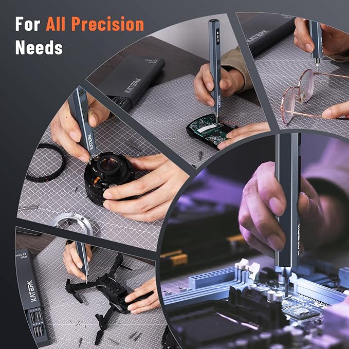 KATERK 64 Bits Precision Screwdriver Set, Mini Electric Screwdriver Set, Small Cordless Screwdriver with LED Light, Magnetic Storage, Repair Tool Kit for Electronics Phone Camera Laptop Watch