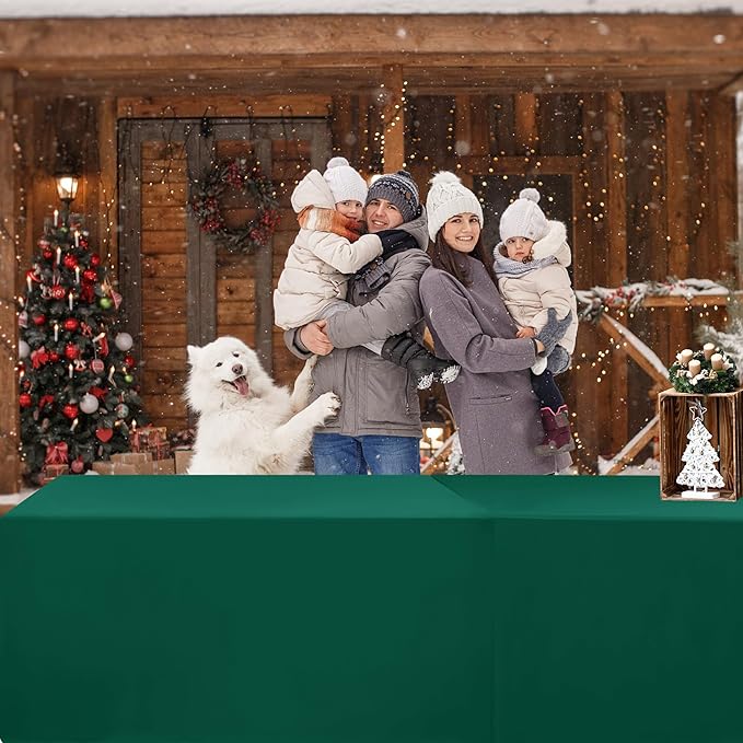 HolidayIdeas Fitted Green Tablecloths - 72 x 30 Inch - 2 Pack Rectangle Table Clothes for 6 Foot Tables, Polyester Fabric Table Cover for Christmas, Parties, Wedding, Trade Show, Banquet